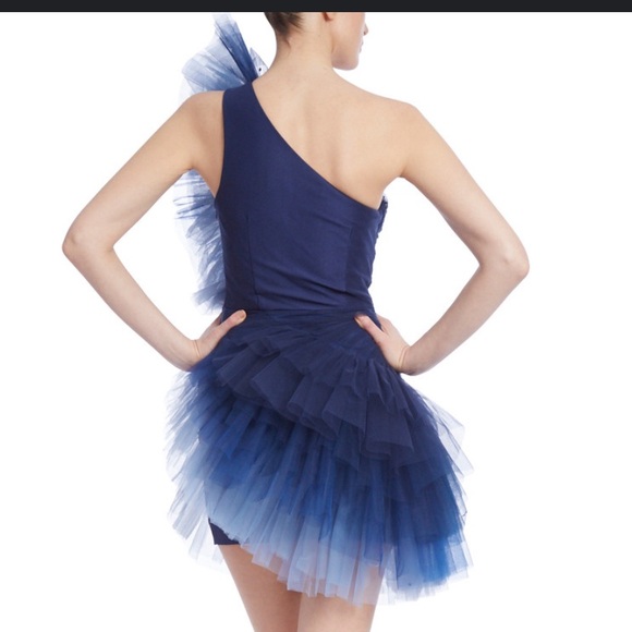 NWT $595 Badgley Mischa pleated tulle mini in navy - Size 2 - Picture 2 of 13
